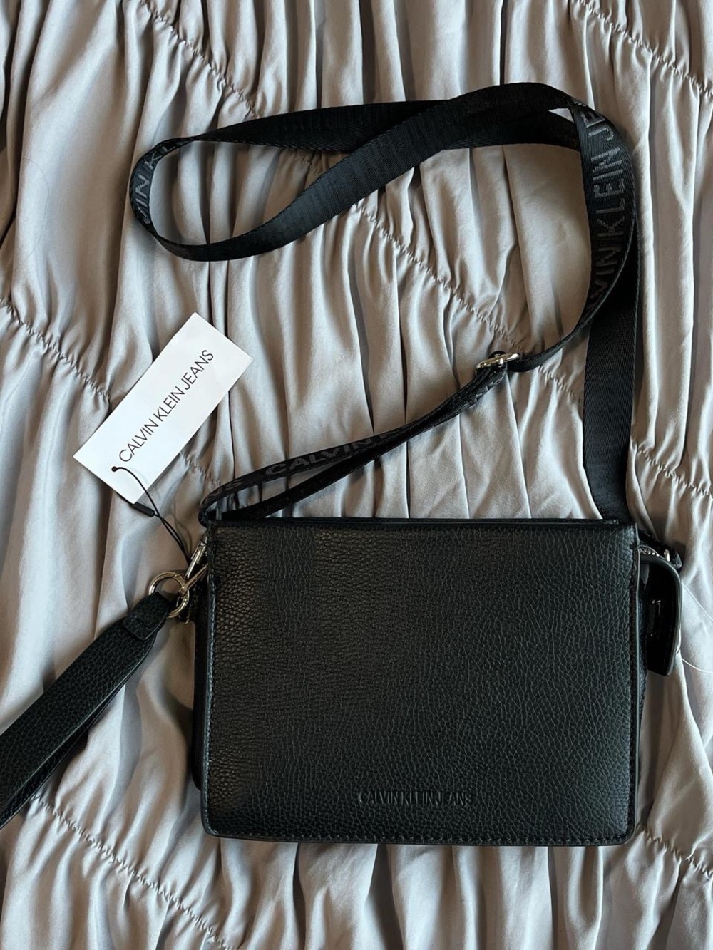 Calvin Klein Black Pebble Crossbody Bag with Logo Strap